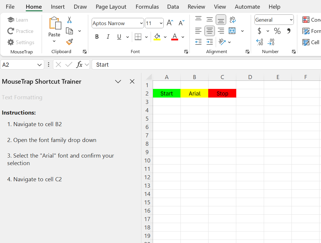 Practice mode interface